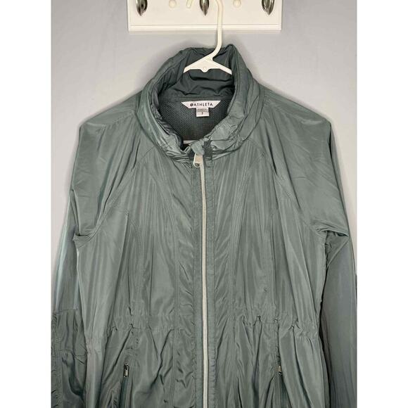 Athleta Drip Drop Full Zip Water Repellent Jacket with Hood Blue/Grey Small - Picture 5 of 14